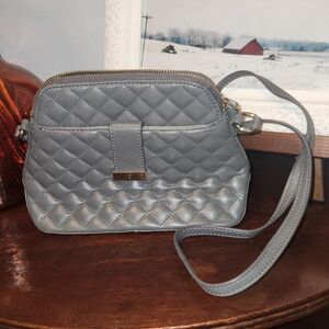 Talbots Quilted Grey Leather Crossbody Mini Purse Handbag